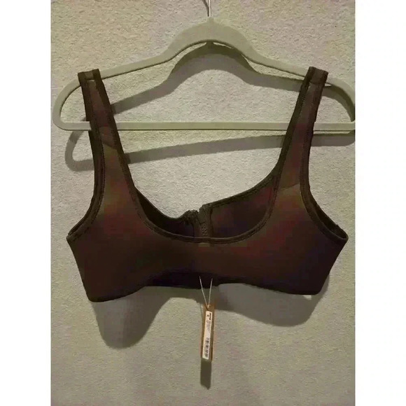 SKIMS Women's Bikini Top 2XL Cocoa Brown Scoop Neck Front Zipper - Picture 6 of 6